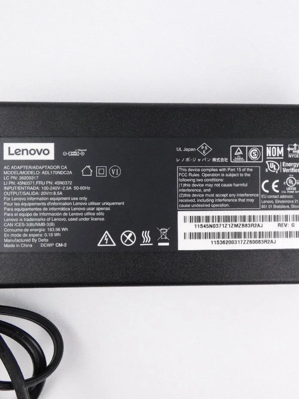 Lenovo ThinkPad Power Supply Charger ADL170NDC2A 170W 20V 8.5A Square Tip OEM